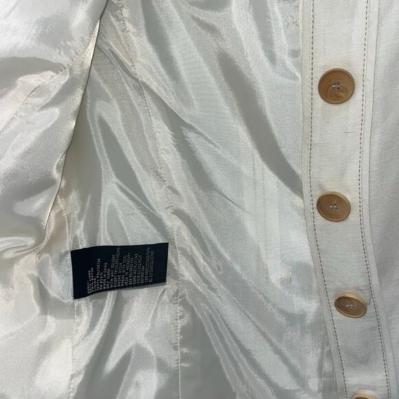 Kasper Women's 4P White Linen Collarless Jacket Blazer With Camel Stitching - Picture 4 of 7